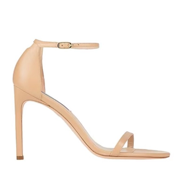 Stuart Weitzman Shoes - NEW Stuart Weitzman Nude Leather Minimalist Ankle Strap Heeled Sandals Size 10